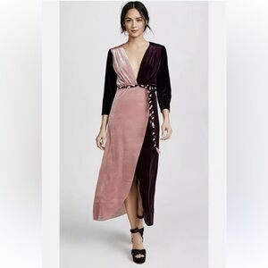 MISA Los Angeles VELVET WRAP PINK & BURGANDY DRESS Size XS